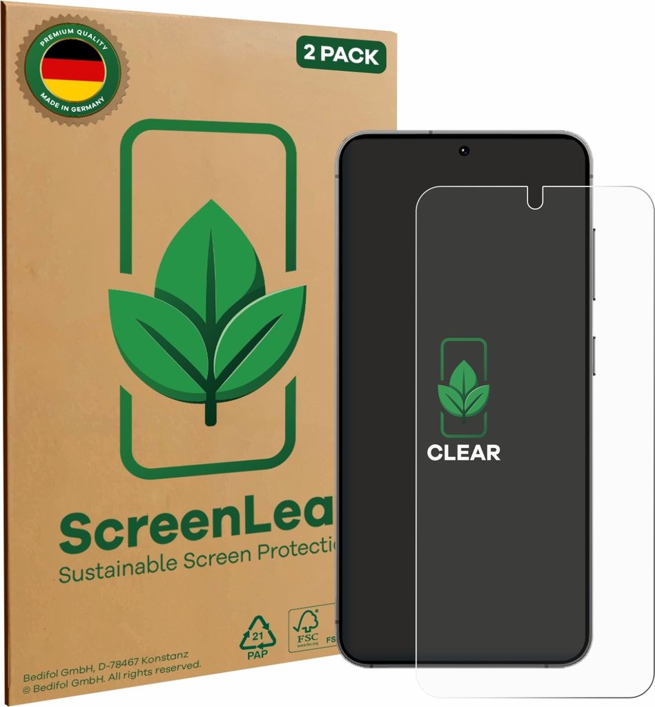 2x ScreenLeaf Schutzfolie für Samsung Galaxy S24 / S25 nachhaltiger Displayschutz Display Schutz Folie Klar Transparent