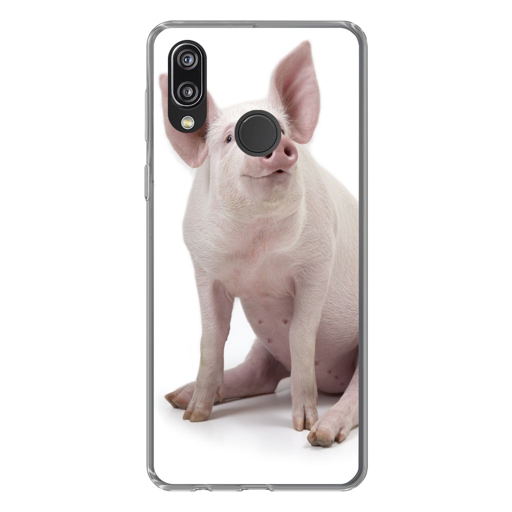 MuchoWow Handyhülle Schutzhülle Hülle für Huawei P20 Lite (2020) Schwein - Bauernhoftiere - Weiß Silikon Softcase Handy Hülle - Kartenhalter