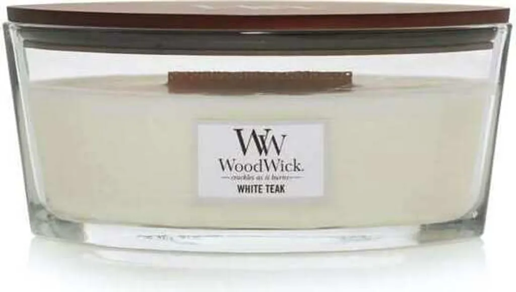 WoodWick Bougie Parfumée Teck Blanc avec Mèche en Bois Crépitante 453g