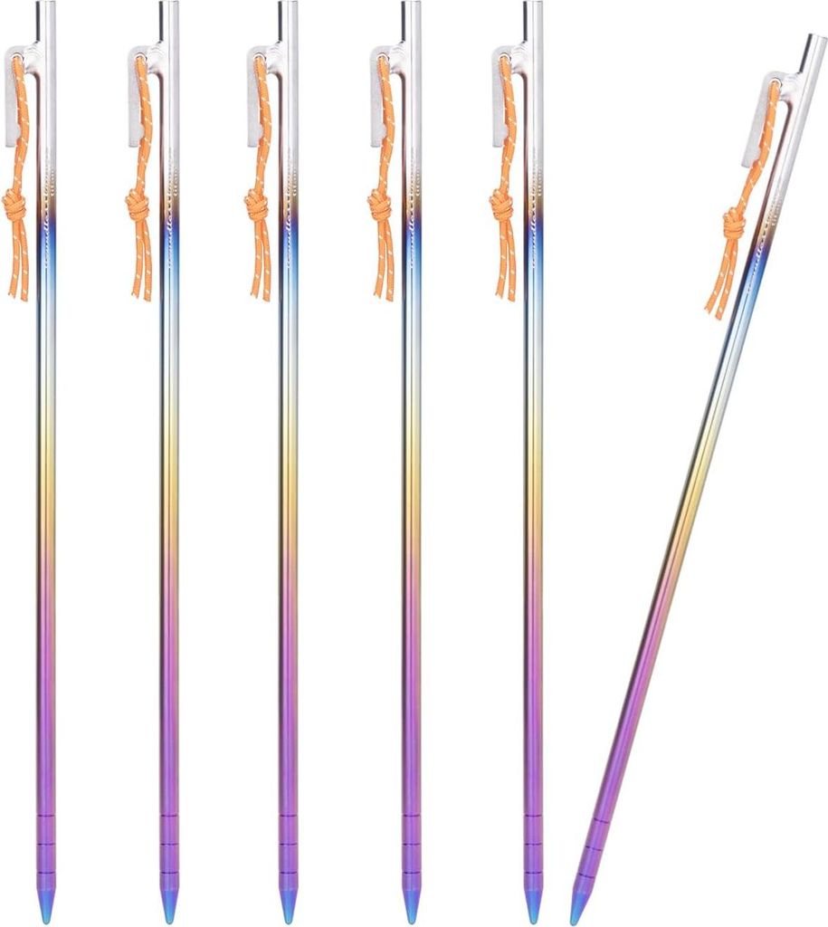 Zeltspitzen aus Titanlegierung - 35cm 6 Stück/Packung - Bunte Erdnägel für Camping, Pavillon, Reise-Netze, Plane