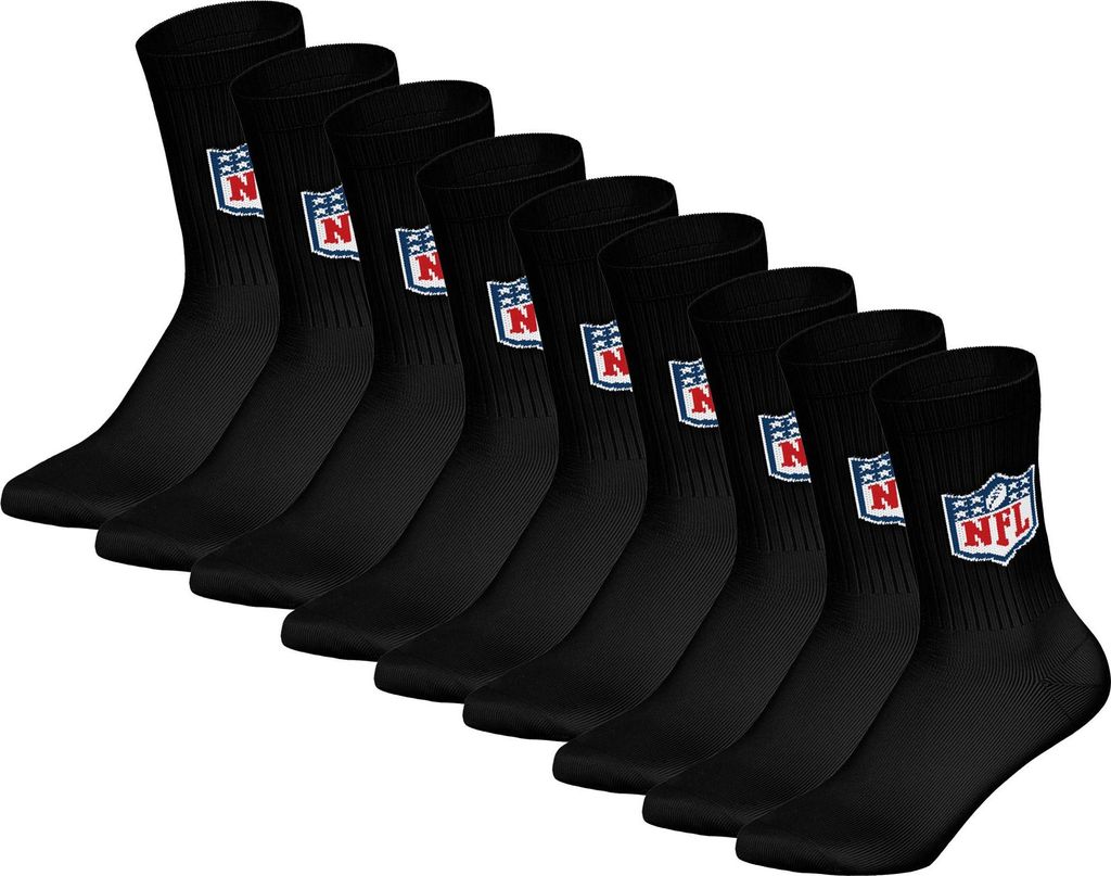 NFL Uni Socken, 9er Pack - NFL Shield 9Pack Crew Socks, Logo, Baumwollmischung Schwarz 43-46