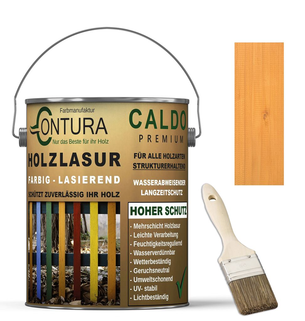 Contura Holzlasur Langzeitschutz Lasur + Pinsel Holz Außen Dauerschutzlasur Holzfarbe - 2,5Liter + Pinsel / Karamell - 10.13
