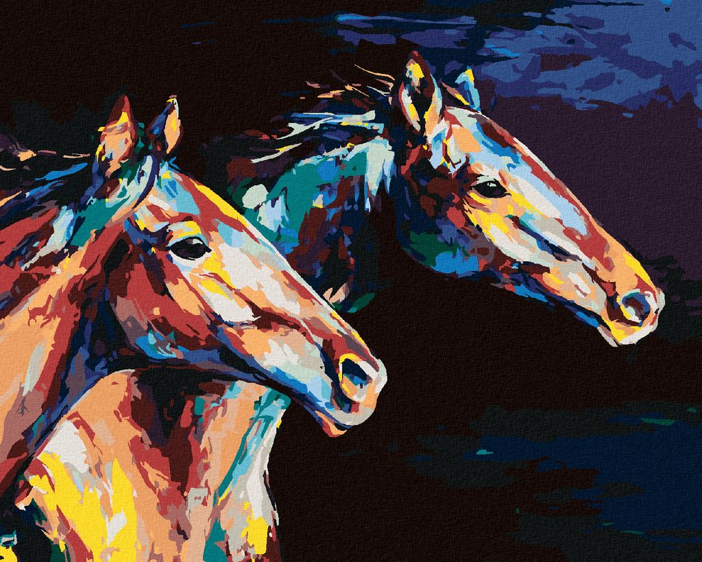 Zuty - Malen nach Zahlen - ZWEI BUNTE RENNPFERDE, 40x50 cm, mit Keilrahmen (bereits gespannt)