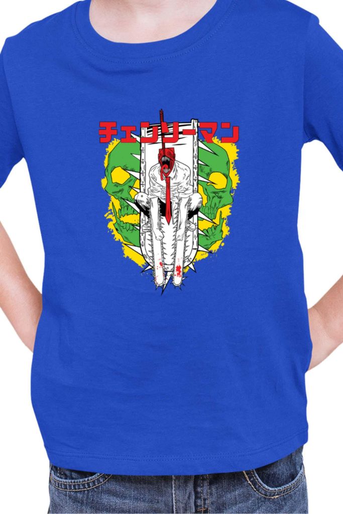 Kinder T-Shirt Manga Japan Anime Comics Animation Chainsaw Anime manga Man 01, 7-8 Jahr - 128 / Blau