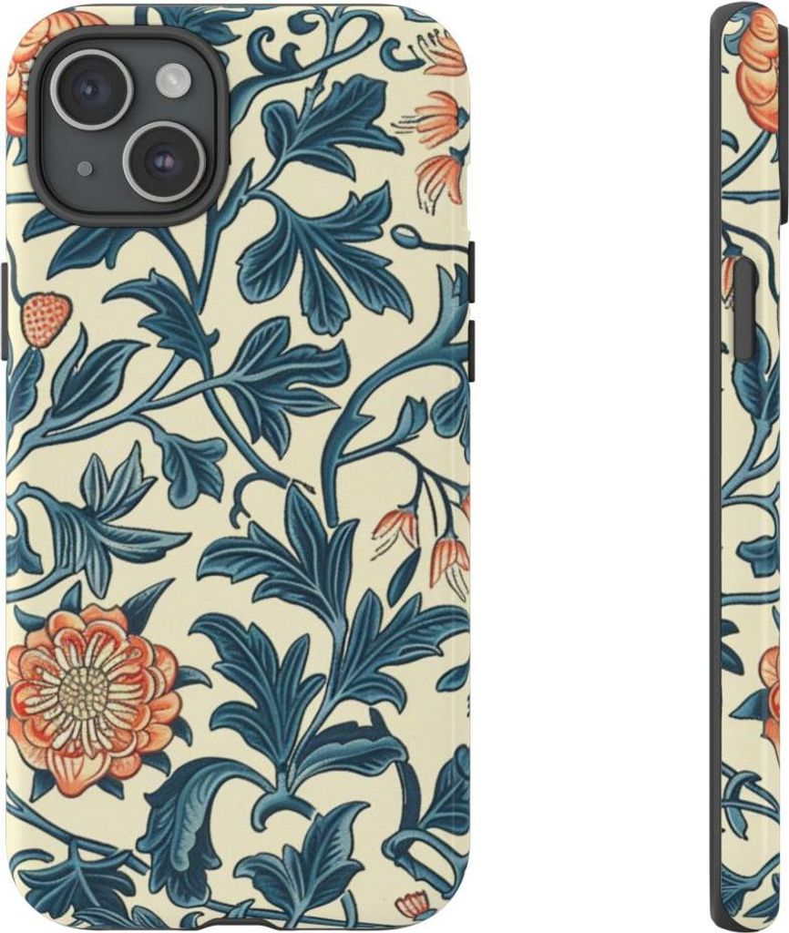 Blumenmuster in Blau und Orange – Hülle Kompatibel mit iPhone 15 Plus
