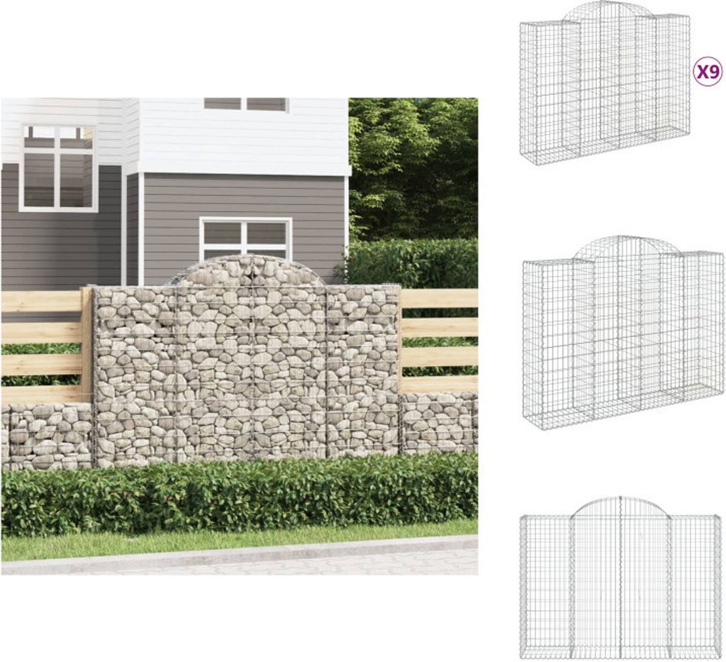 vidaXL Gabionen mit Hochbogen 9 Stk. 200x50x140/160cm Verzinktes Eisen - Blumentöpfe & Pflanzgefäße