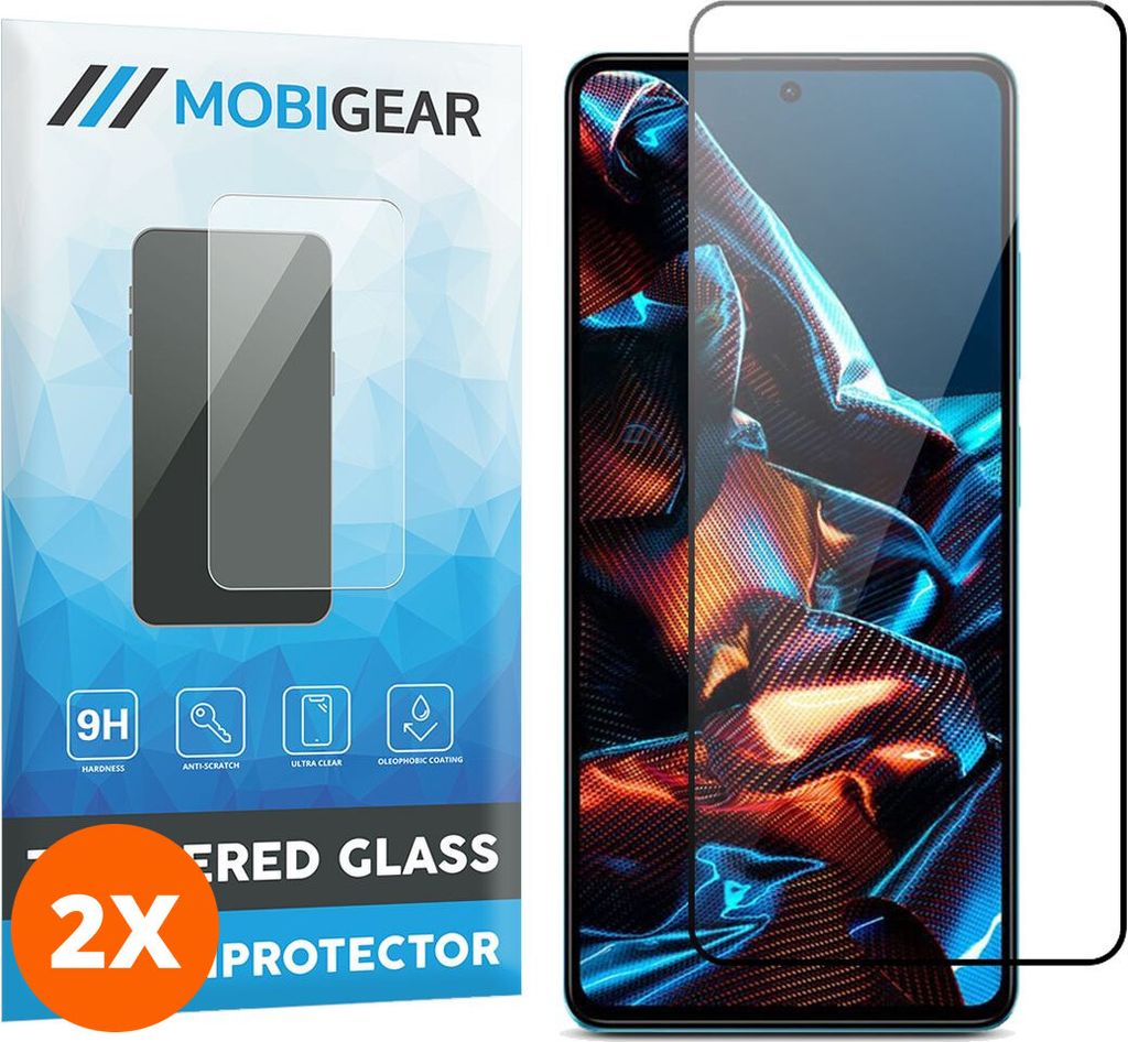 Mobigear Premium 4.99 POCO X5 Pro Panzerglas Gehärtetes Glas Displayschutz - Hüllenfreundlich - Schwarz (2er Pack)