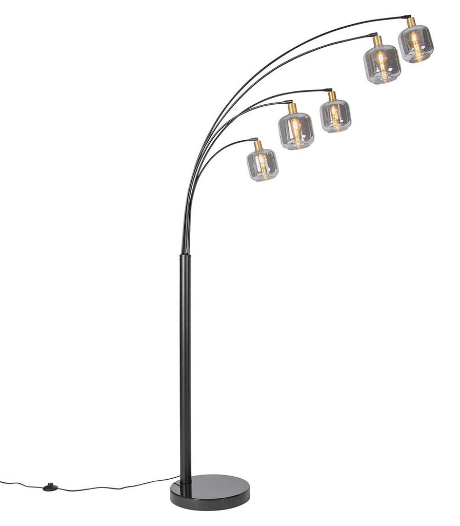 Lampa stojąca czarna ze złotem z dymionym szkłem 5-świateł Zdjęcie produktu 