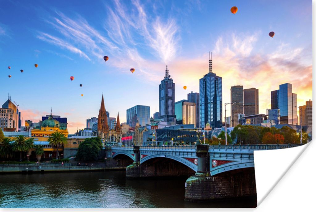 MuchoWow Poster Skyline - Ballon - Stadt 60x40 cm - Schlafzimmerdekoration