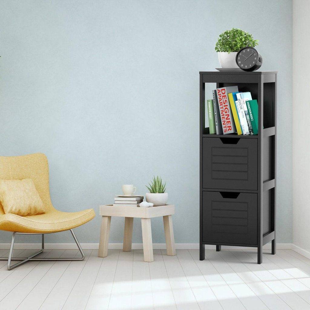 Badkommode aus Holz Badschrank mit 2 Schubladen 30 x 30 x 89 cm Schwarz