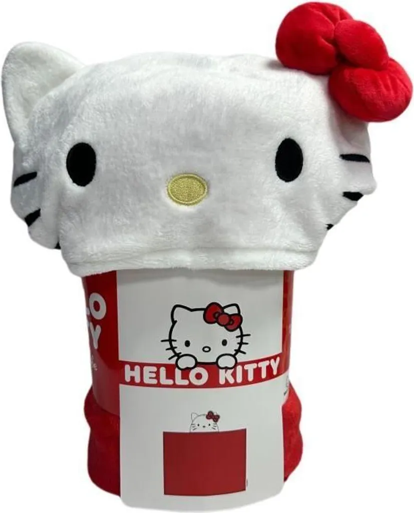 Couverture polaire Hello Kitty à capuche rouge 120x150 cm pour enfant