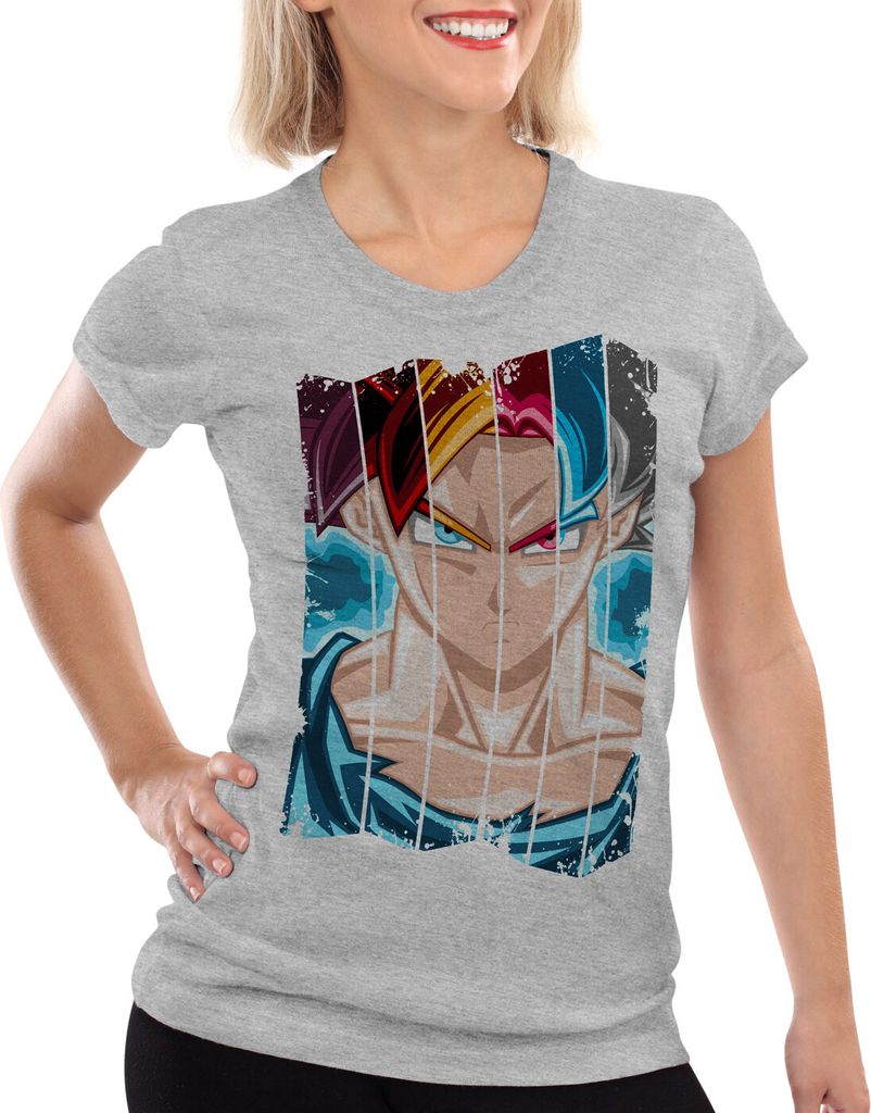 style3 Sajajin Evolution Damen T-Shirt god modus evolution saiyajin dragon, Farbe:Grau meliert, Größe:S