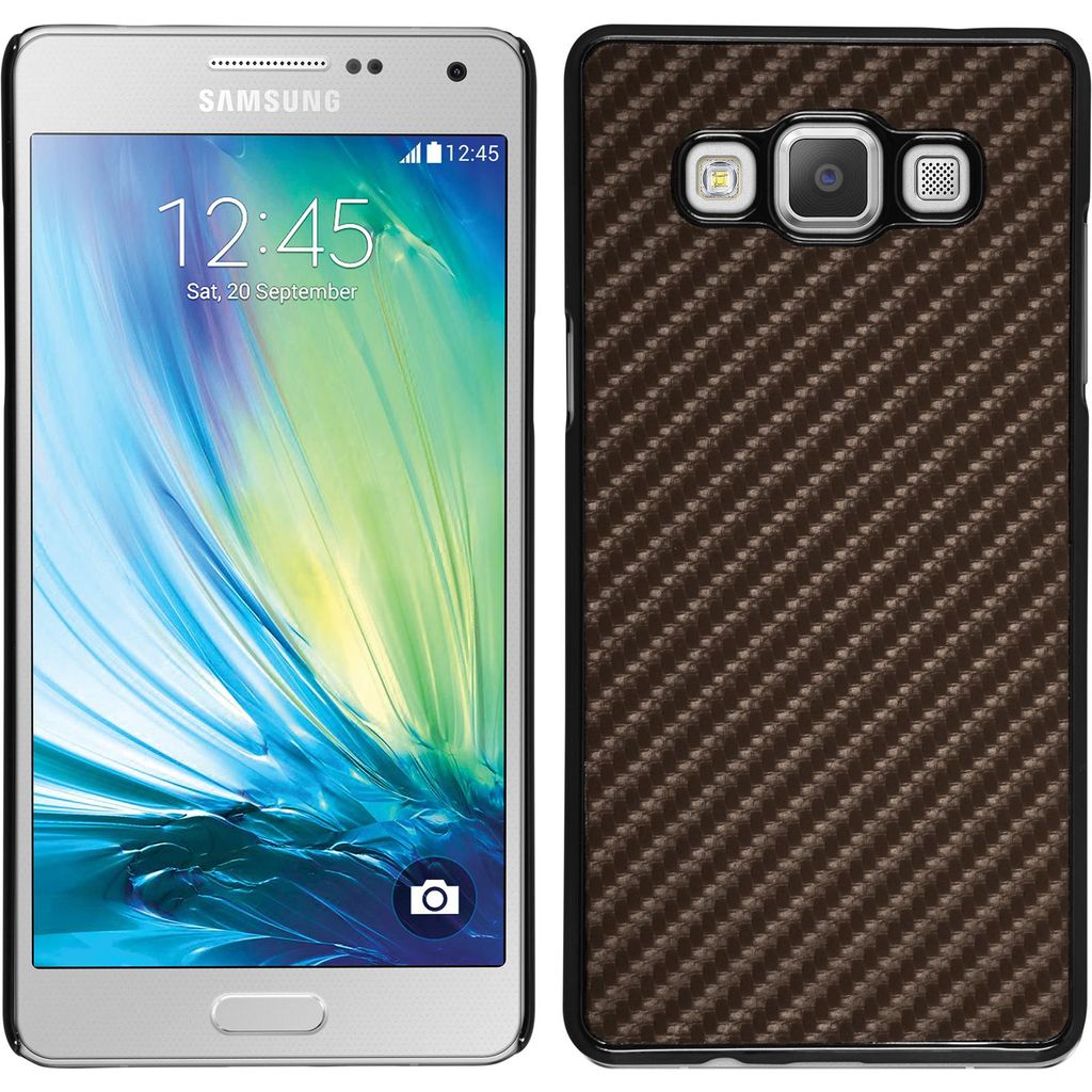 PhoneNatic Case kompatibel mit Samsung Galaxy A7 (A700) - Hülle bronze Carbonoptik Hard-case + 2 Schutzfolien