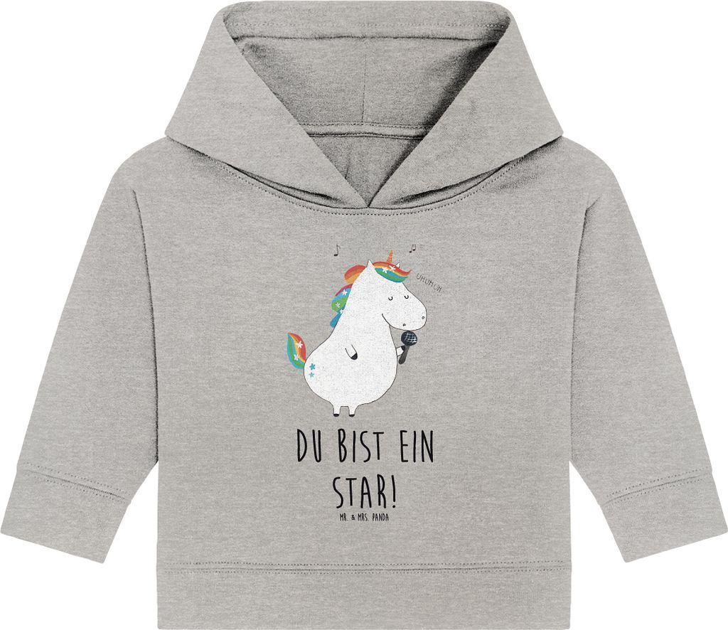 Mr. & Mrs. Panda Organic Baby Hoodie Einhorn Sänger 24. - 36. Monat - Heather Grey - Geschenk, Unicorn, Geburtstag, Kapuzensweatshirt, Einhörner,...