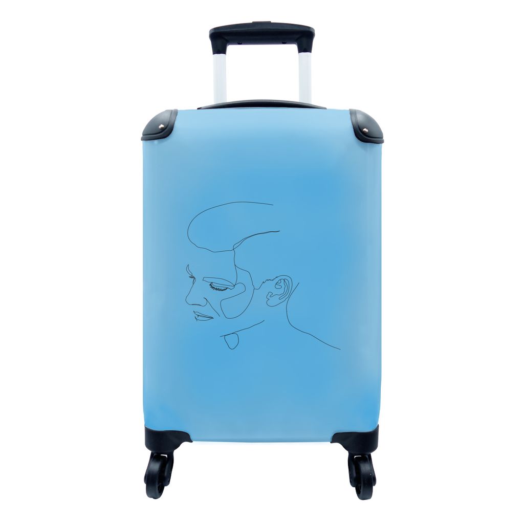 MuchoWow Koffer Handgepäck Trolley Rollkoffer Kleine Reisekoffer mit 4 Rollen - Gesicht - Strichzeichnung - Mann - Cabin Size < 55x40x23 cm & 55...