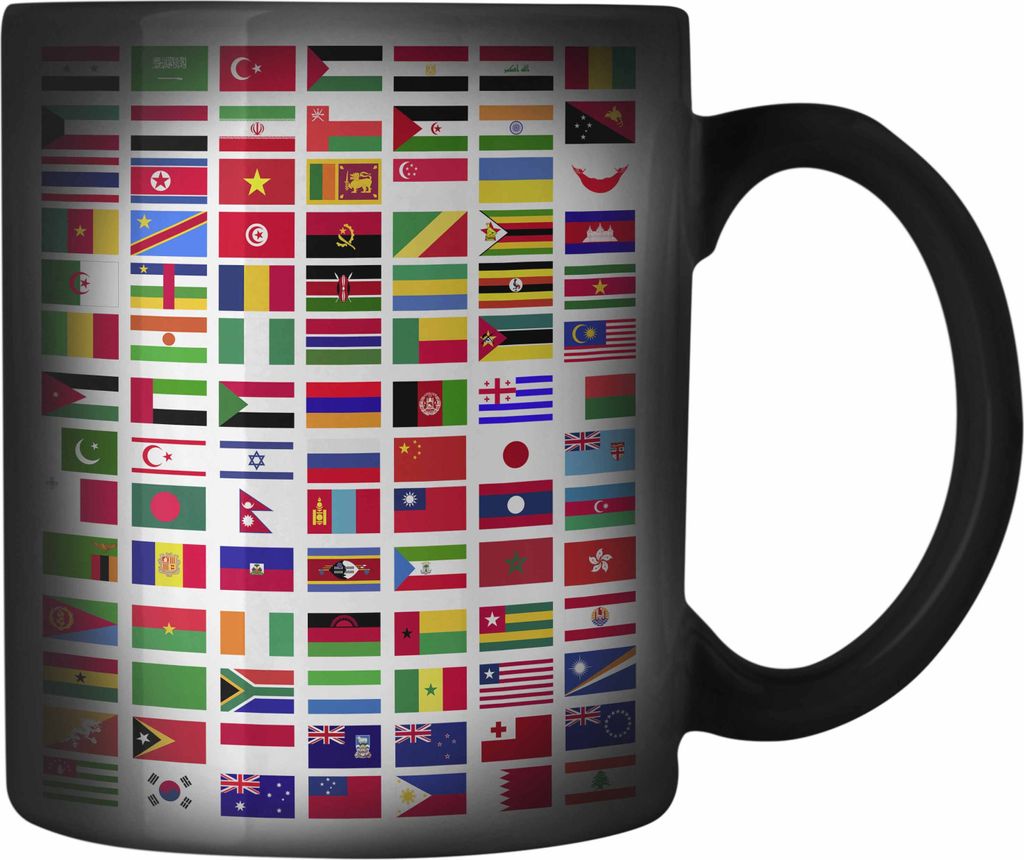 Trendation - Flaggen Der Welt Farbwechsel Zauber-Tasse Geschenk Reisen Weltreise Geschenkidee Flagge Jedes Land (Schwarz)