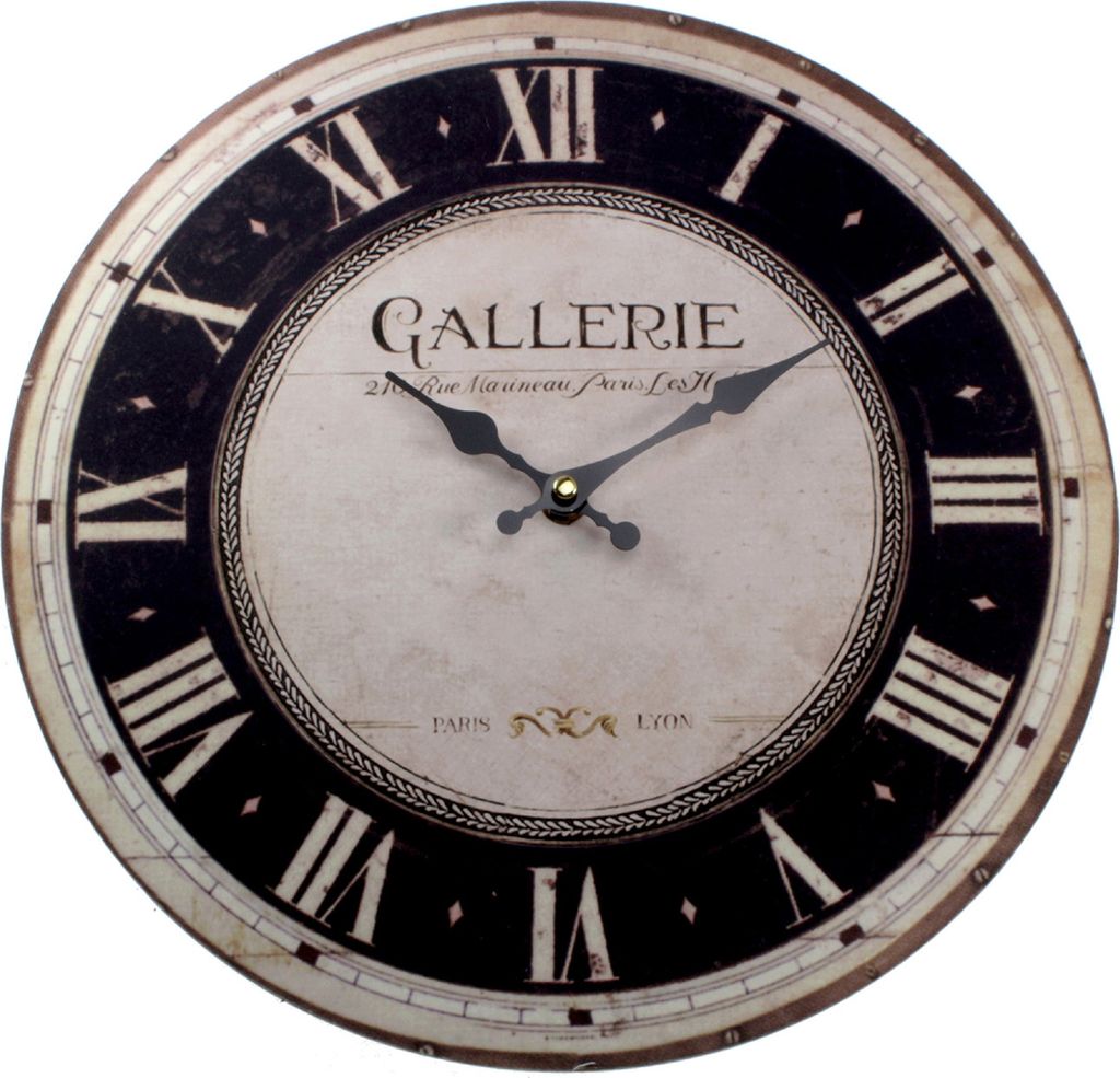 SELVA Retro Wanduhr Gallerie, Quarz, Vintage-Stil, schwarz-weißes Zifferblatt mit römischen Ziffern, 34 cm