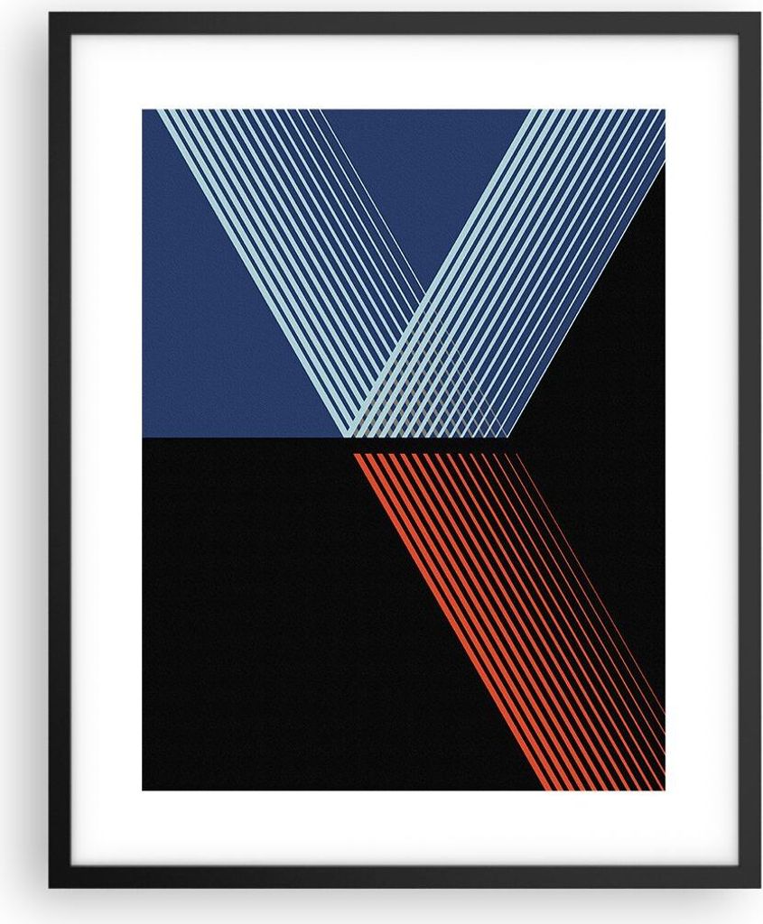 Gerahmtes Poster - Schwarzer Rahmen - Abstraktion Schwarz Blau - 40x50 cm - Wand Bild - Wanddeko - Wandbilder - Kunstposter - Wandposter - Bilderra...