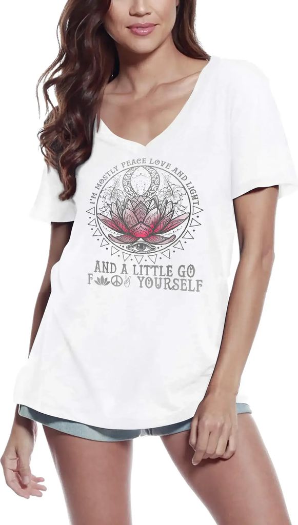 Damen Grafik T-Shirt V-Ausschnitt Und ein bisschen – And A Little Go F**k Yourself Yoga – Öko-Verantwortlich Vintage Jahrgang Kurzarm Lustige ...