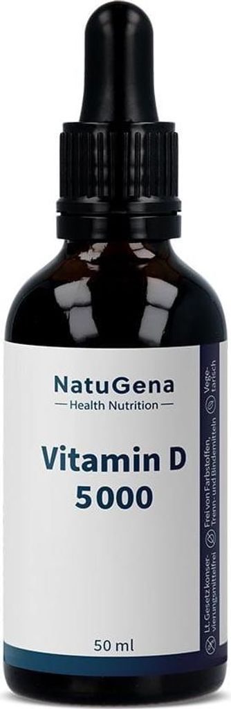 NatuGena Vitamin D 5000 | 50 ml | hochdosiert mit 5000 IE Vitamin D3 pro Tropfen | in MCT-Kokosnuss-Öl | vegetarisch