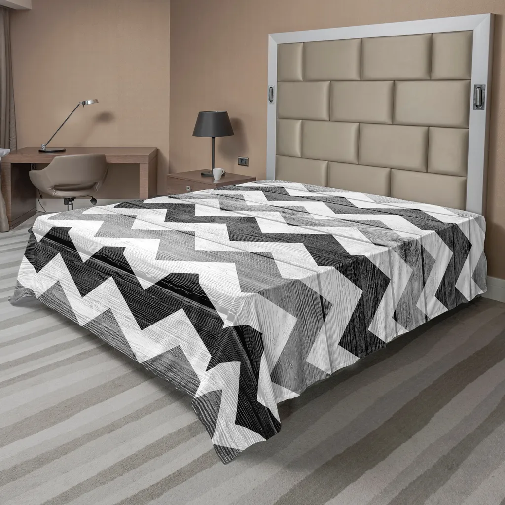 Drap de lit supérieur gris clair à motif zigzag pour grand lit décoratif