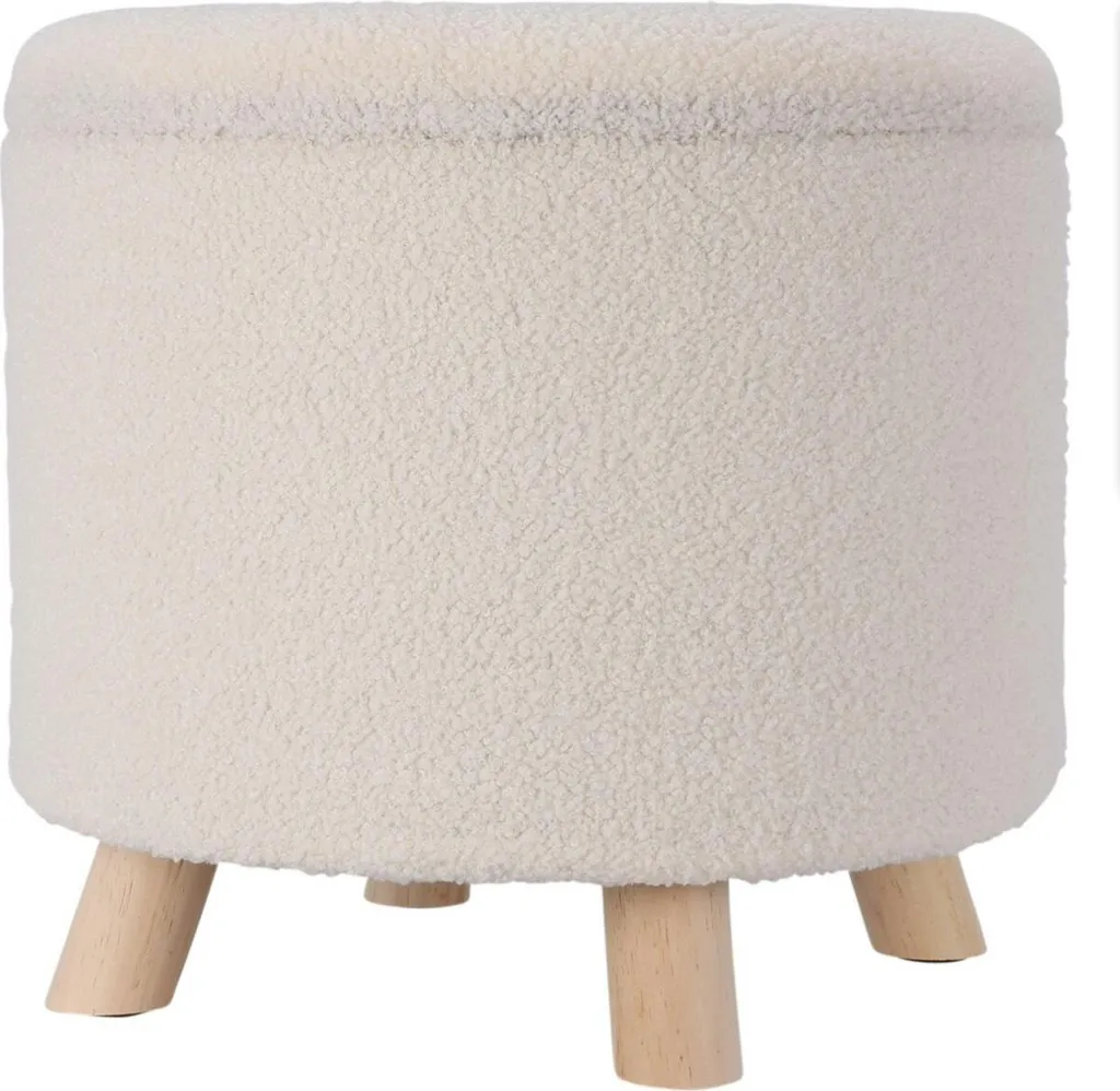 Petit tabouret de rangement TEDDY 40 cm blanc idéal pour une coiffeuse