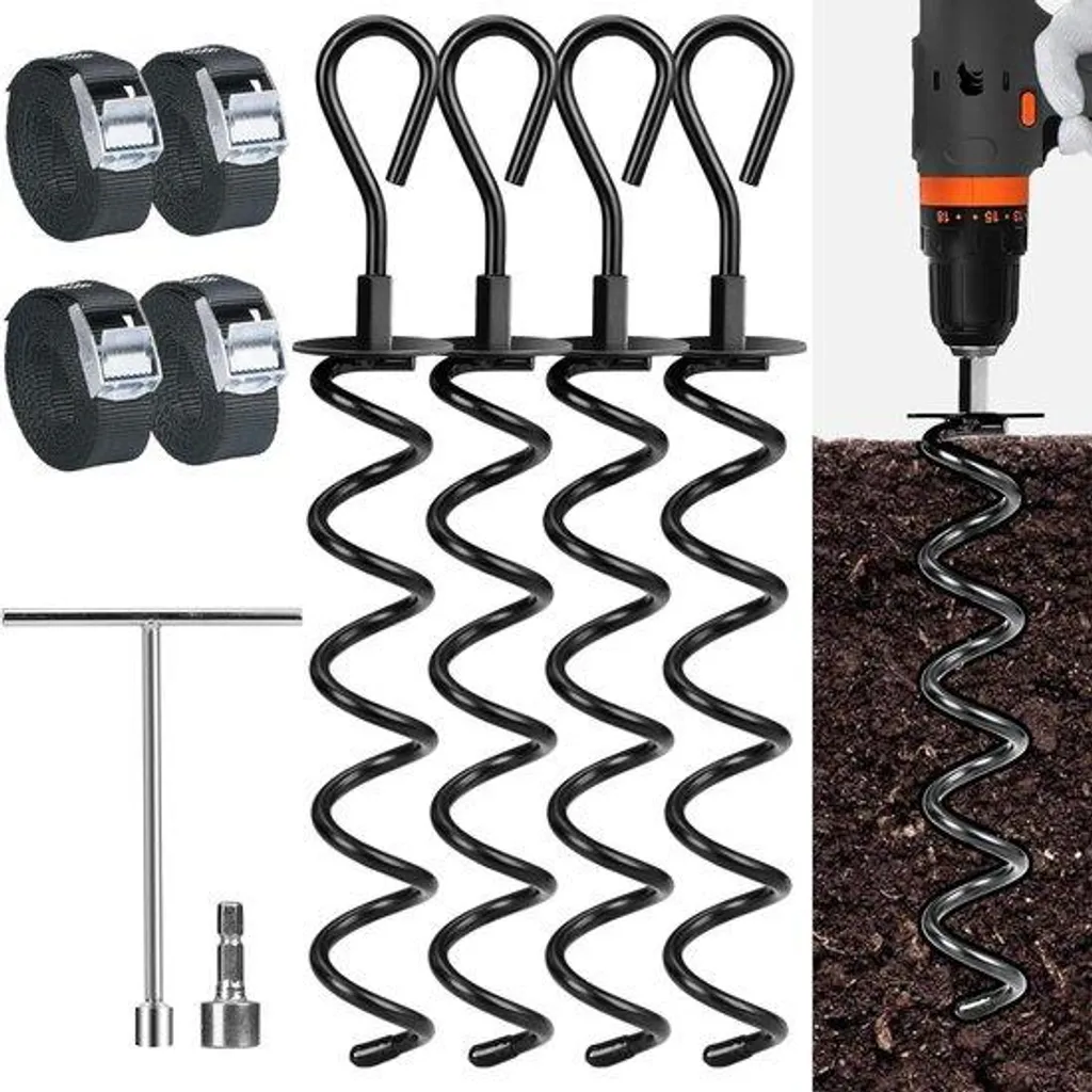 Kit d'ancrage solide pour trampoline avec 4 fixations robustes en acier