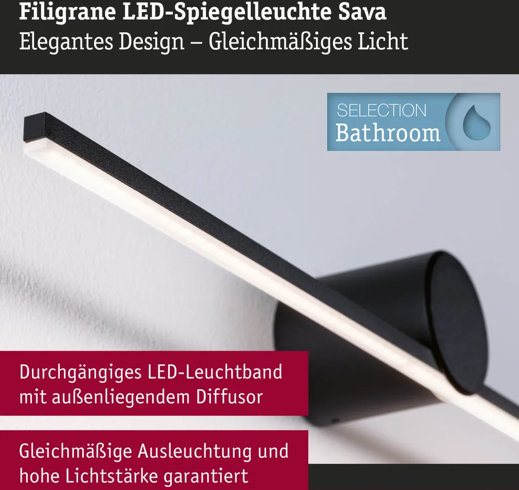 Paulmann Sava Miroir LED Anti-éblouissement Haute Luminosité IP44 60cm