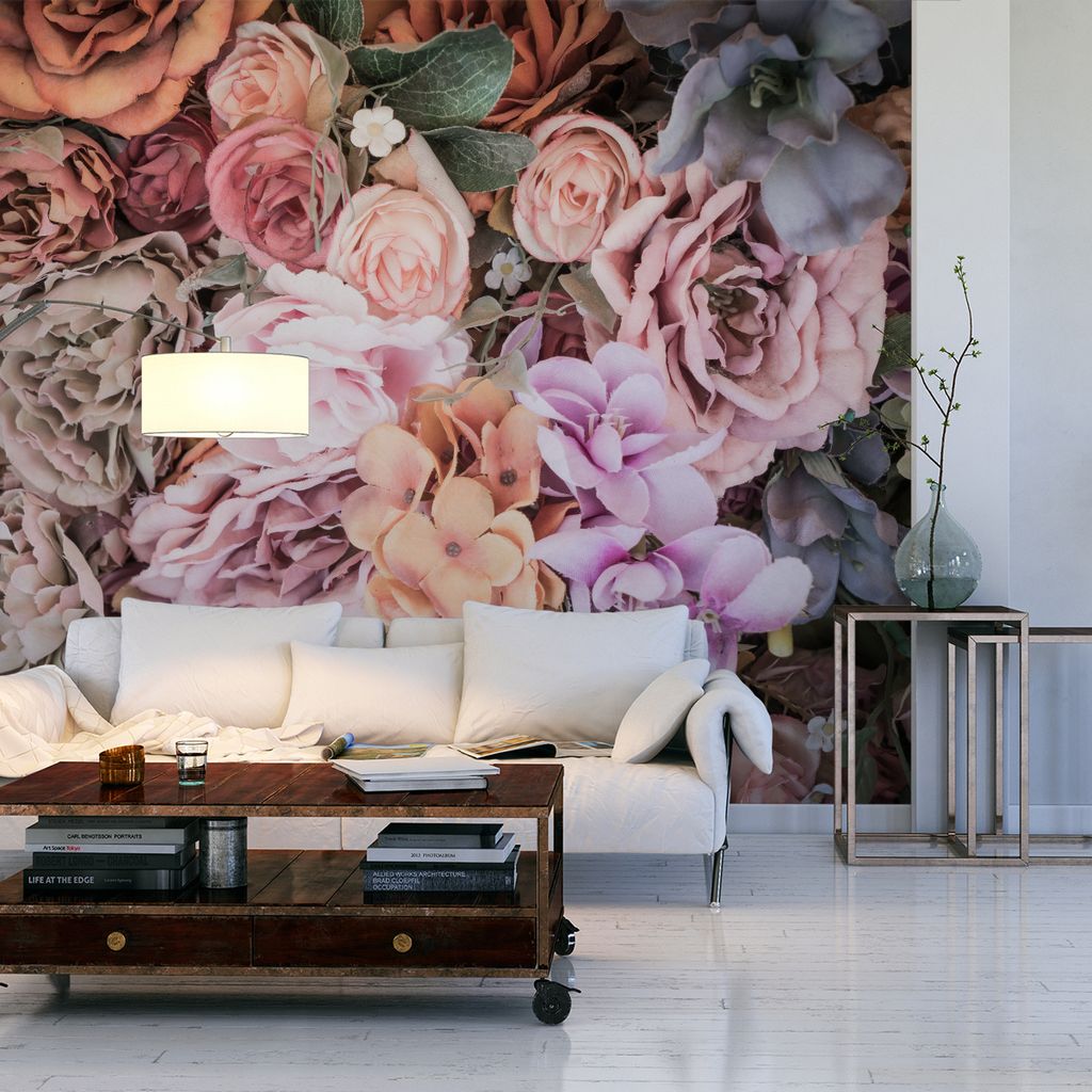 Muralo XXL Selbstklebende FOTOTAPETE Strau§ 3D Effekt Pfingstrosen Rosen BLUMEN (B) 405 cm x (H) 270 cm Tapete Wandtapete WOHNZIMMER SCHLAFZIMMER ...