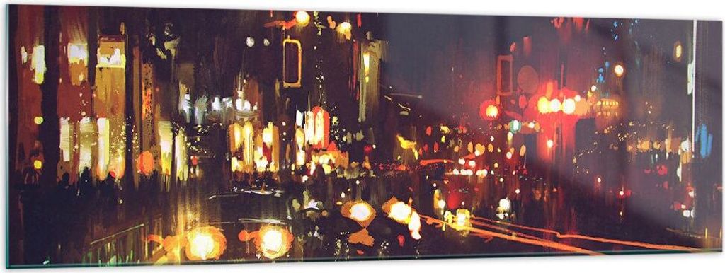 Bilder auf glas - Stadt Nacht Straße - 160x50cm - Glasbilder - Wandbilder - Kunstdruck - zum Aufhängen bereit - Wanddekoration aus Glas - Glas Bi...