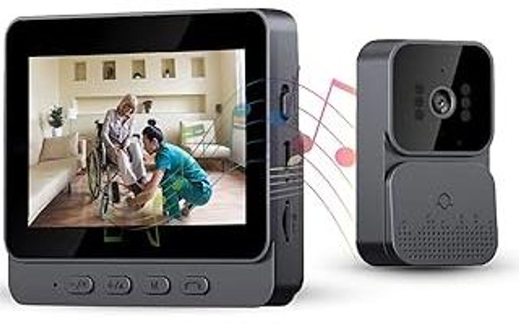 Drahtlose Video Türklingel mit Kamera, Funkklingel mit 4,3 Zoll Bildschirm, 2.4G Bluetooth Verbindung, Nachtsicht, 70° HD Kamera Gegensprechanlag...
