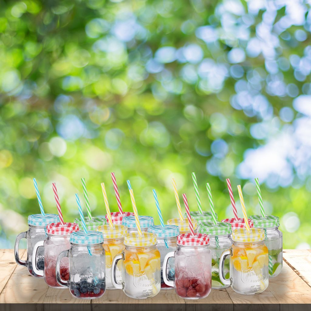 relaxdays Bunte Trinkgläser mit Deckel 16er Set Produktbild 2