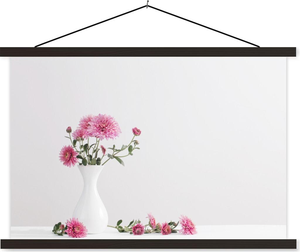 MuchoWow Textilposter Chrysanthemen - Rosa - Stilleben 60x40 cm mit schwarzem Rahmen - Hölzernes