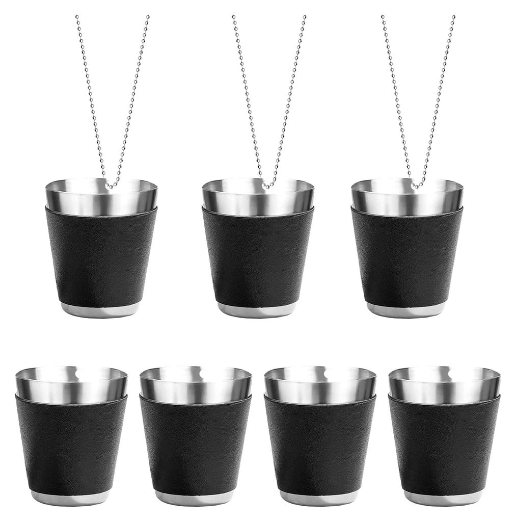 6 Stück 30ml Schnapsglas zum Umhängen,Wiederverwendbare Schnapsgläser,Kleines Schwarz Schnapsglas mit Umhängeband für Hochzeitsfeier,Geburtsta...