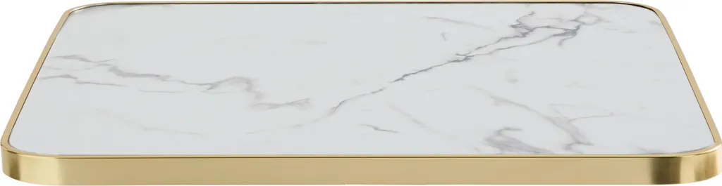 Piano Tavolo 70x70 Marmo Bianco Oviala Montmartre con Bordo Alluminio - 2