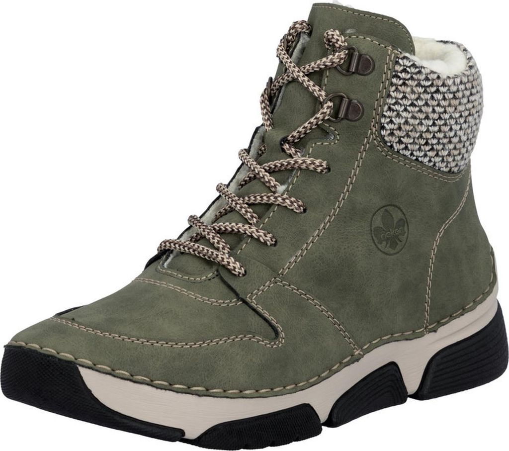 A single green high-top sneaker boot is shown against a white background.