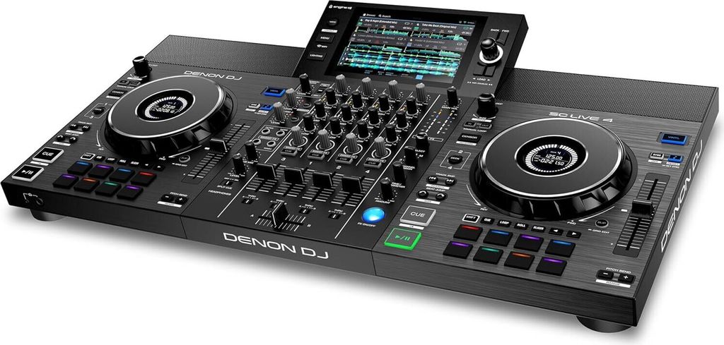 A professional studio shot of a Denon DJ SC LIVE 4 standalone DJ controller.