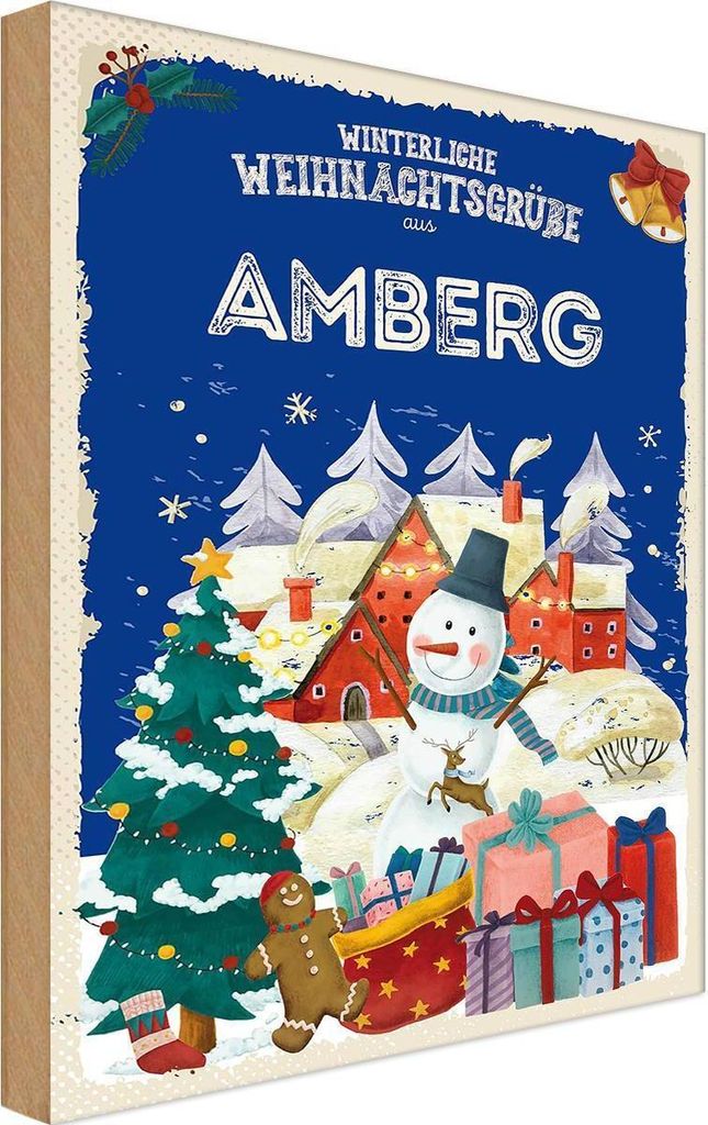 vianmo Holzschild 18x12 cm Weihnachtsgrüße aus AMBERG Weihnachten