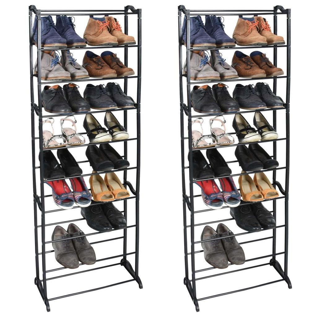 2er Set Schuhregal Schwarz für bis zu 20 Paar Schuhe Schuhablage Schuhschrank auf 10 Ebenen Schuhständer Steckregal Standregal
