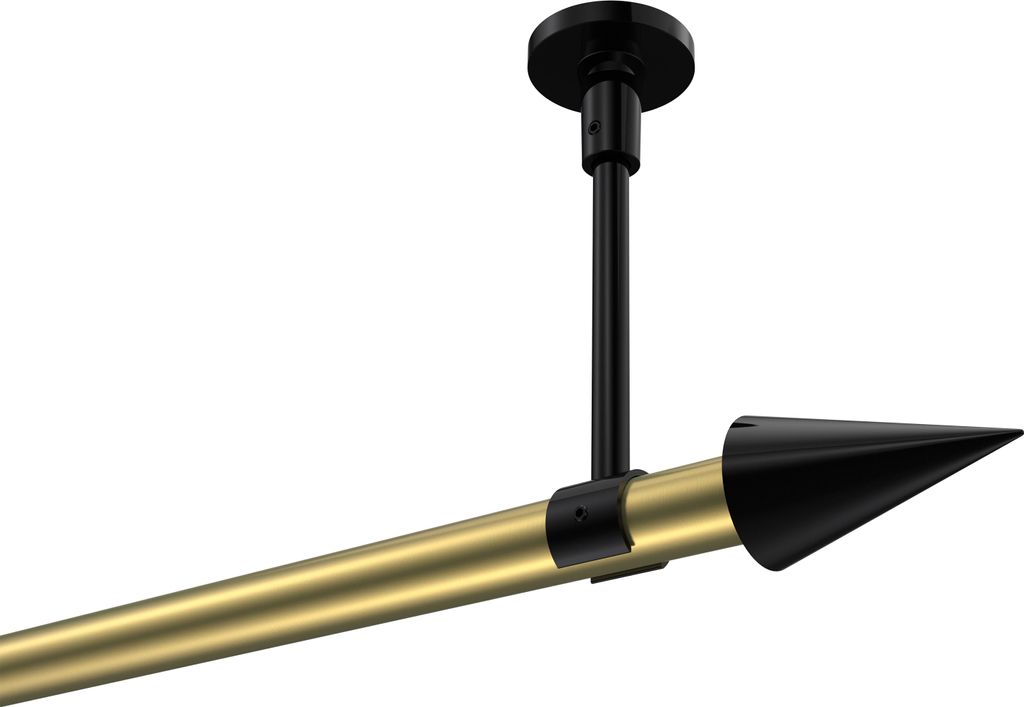 Interdeco Gardinenstange / Vorhangstange Messing-Optik / Schwarz, Typ Sonette Savio (Kegel) ohne Ringe, Deckenmontage, 20 mm Ø 1-läufig, 520 cm
