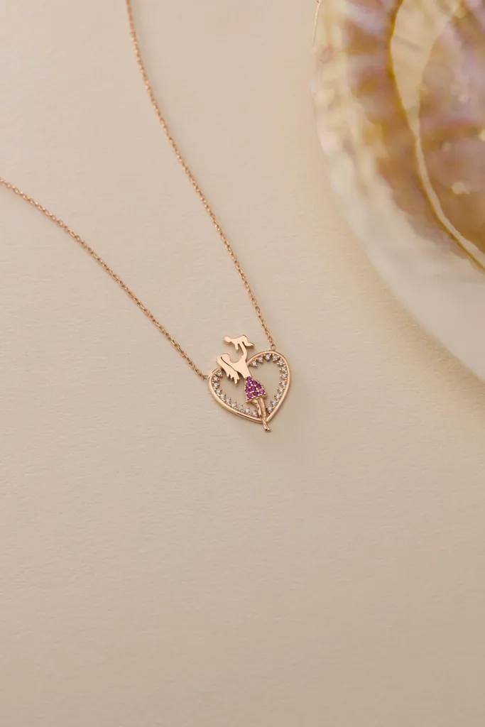 Pendentif Cœur Argent et Or Rose pour Femme Bijou Mère Enfant Élégant - 2