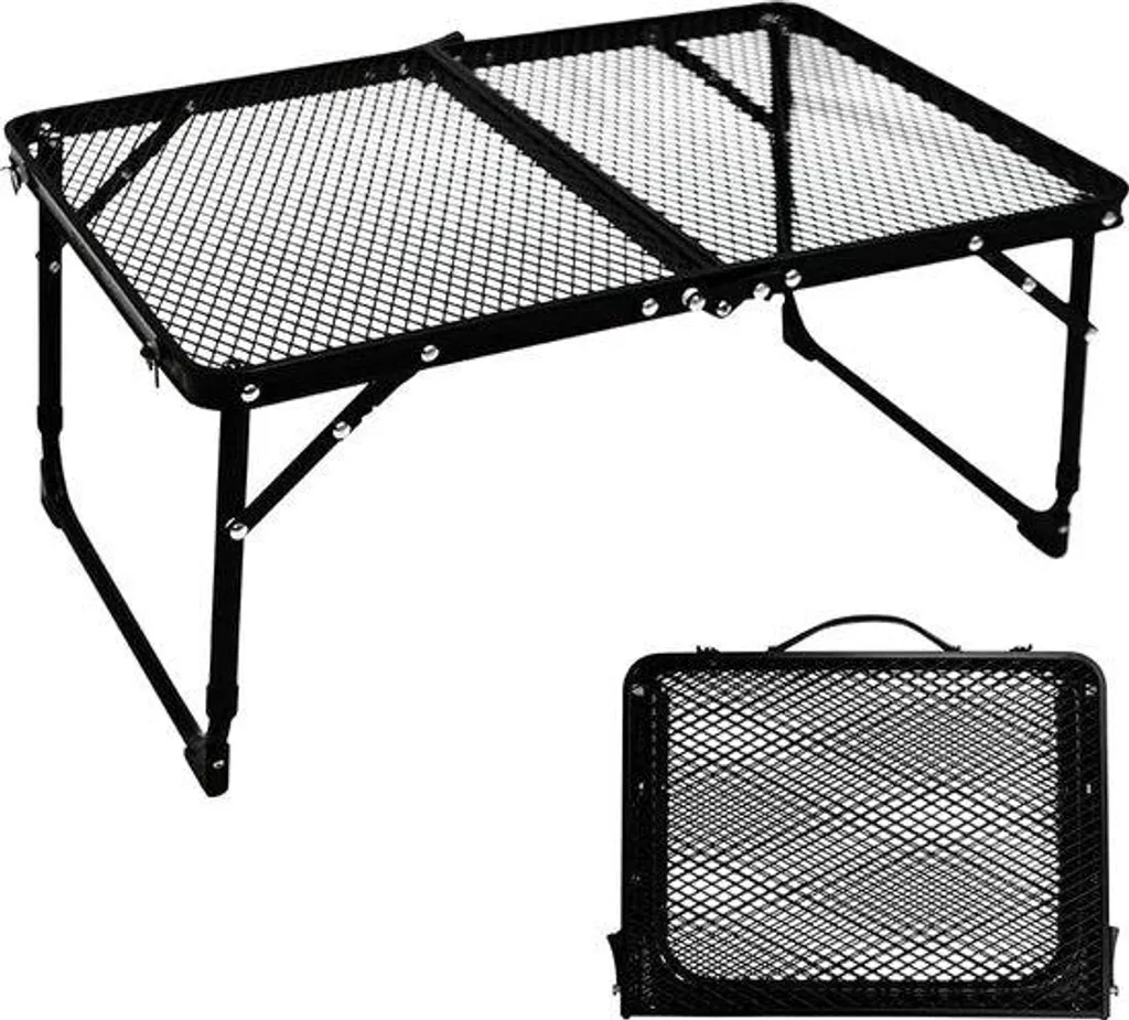 Table Camping Pliable Plateau Chaleur Réglable - Alu Noir/Gris