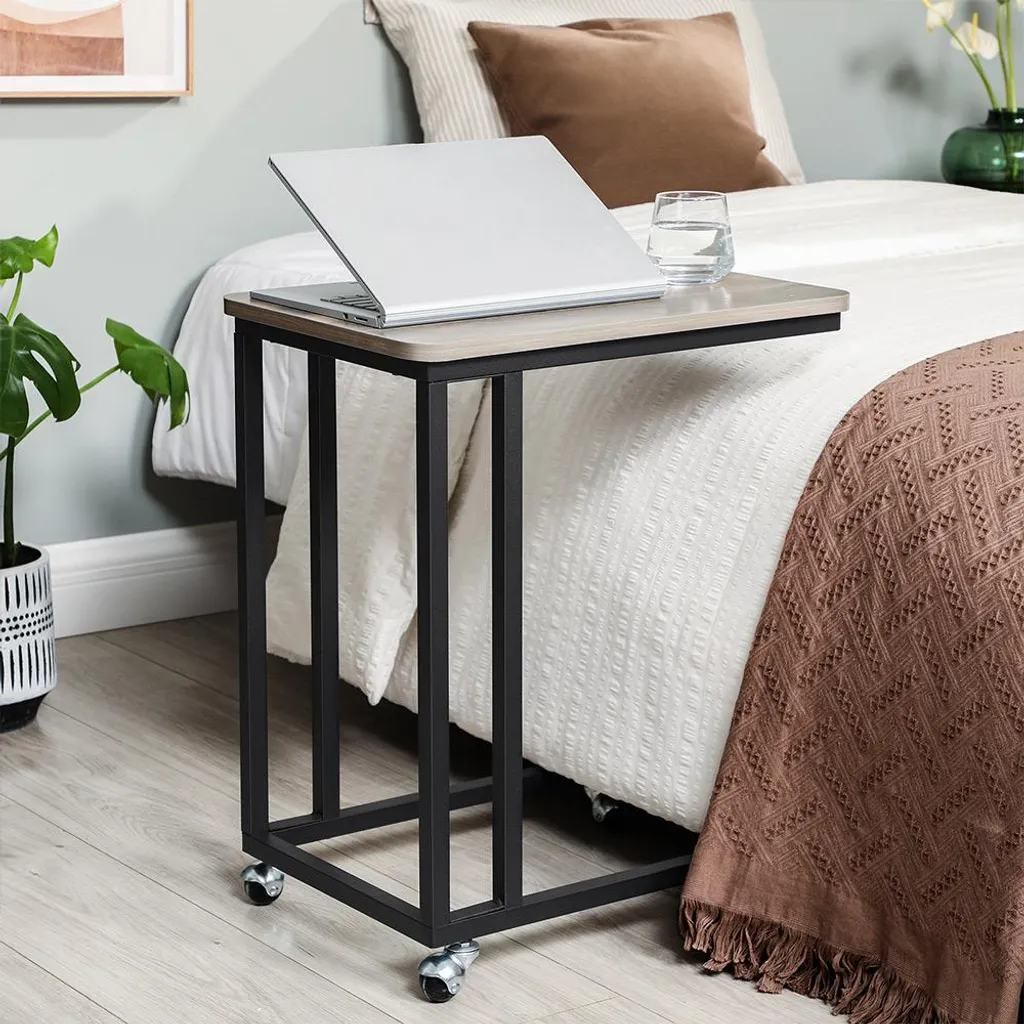 Table basse à roulettes industrielle gris beige noir - Modèle Loft G2