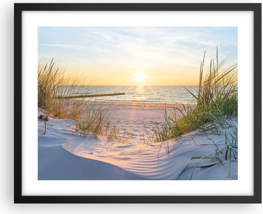 Gerahmtes Poster - Schwarzer Rahmen - Düne Strand Meer - 50x40 cm - Wand Bild - Wanddeko - Wandbilder - Kunstposter - Wandposter - Bilderrahmen - ...