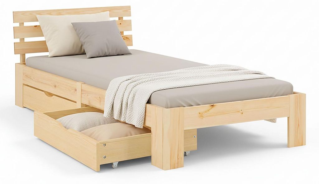 Lit simple avec 2 tiroirs de lit 90x200 | Lit futon en bois Image du produit 