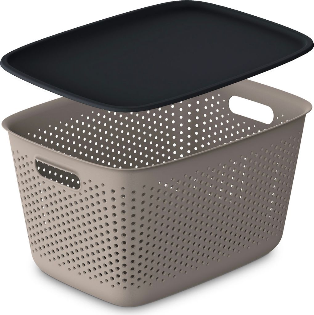 Aufbewahrungsbox Mit Deckel Durchbrochen Kunststoffbehälter Container 39X29X22 Cm 17 L Hellbraun