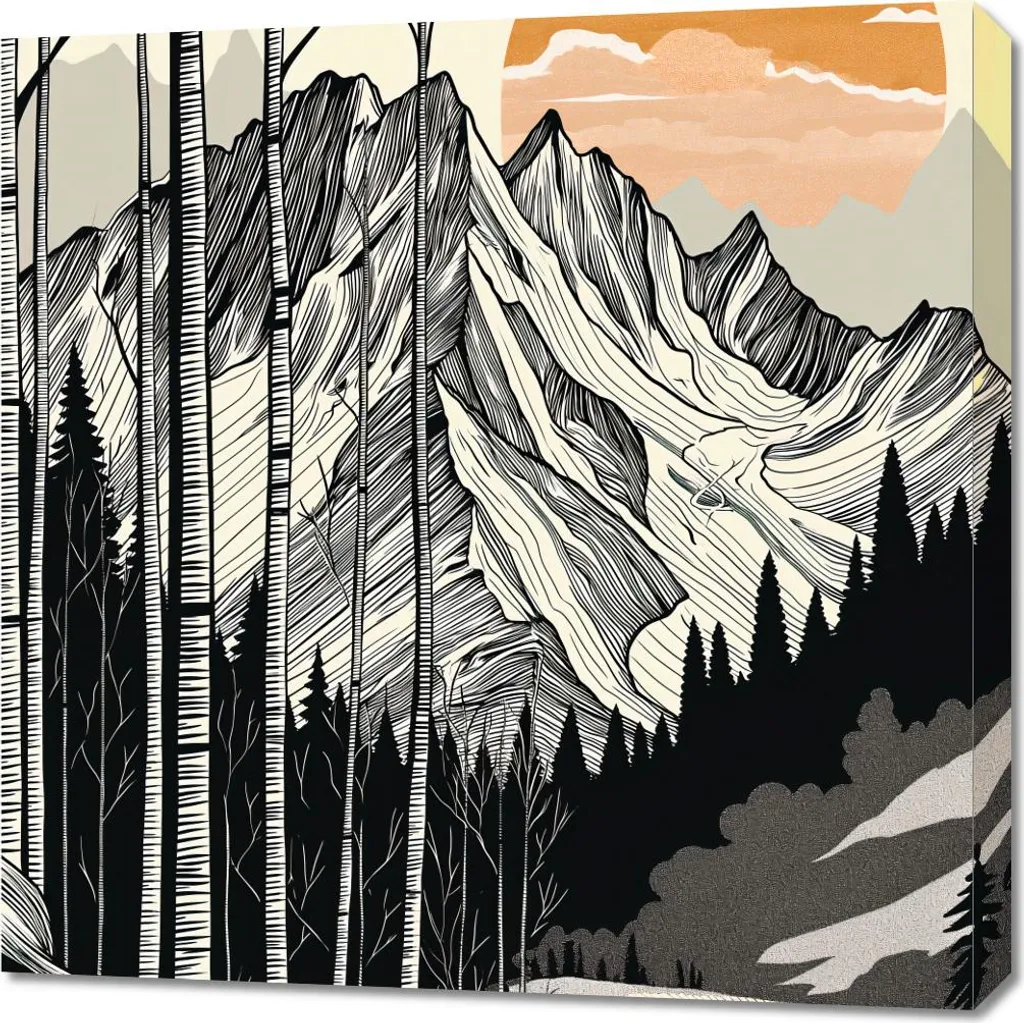 Quadro 70x70 cm Incisione su legno Montagna