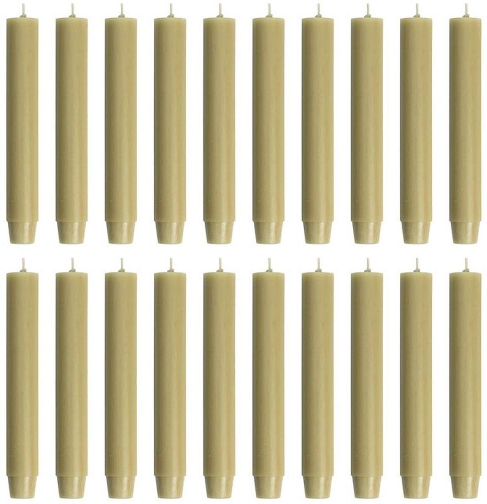 Rustik Lys Tischkerzen, 20er-Set – 2,6 x 18 cm – Olivbeige – Hochwertige Spitzkerzen