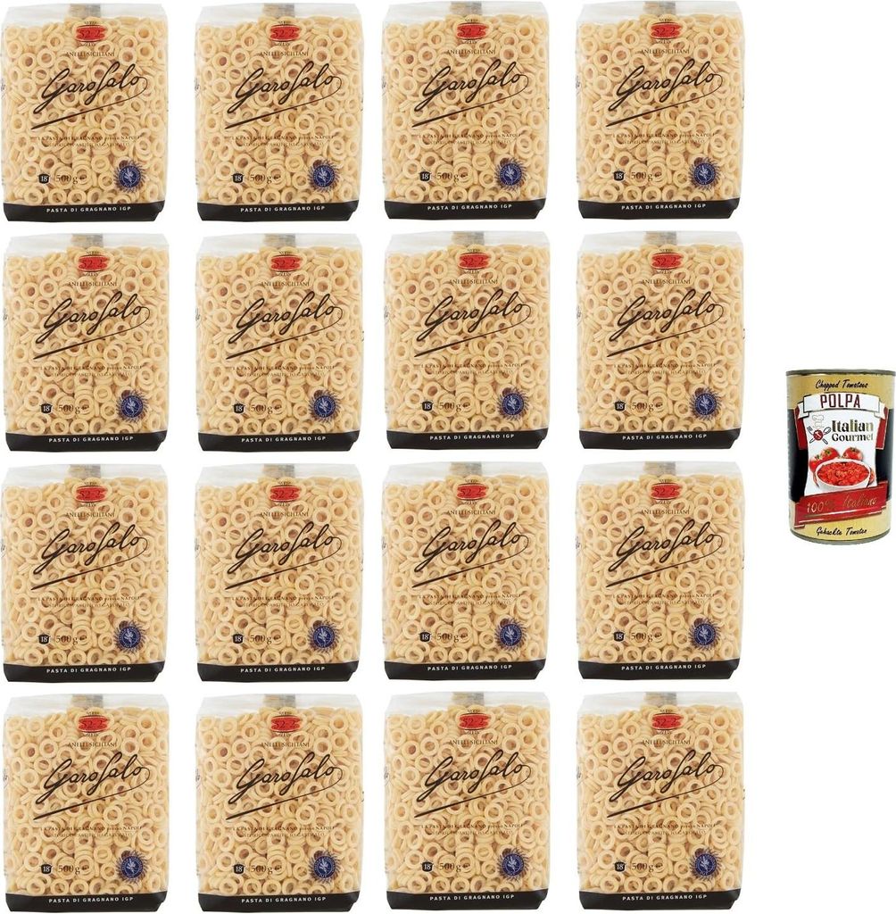 anelli siciliani no. 52-2 pasta di gragnano igp Sizilianische Ringe Nr. 52-2 Gragnano g.g.A.-Nudeln 16x500 g + Italian Gourmet polpa 400g