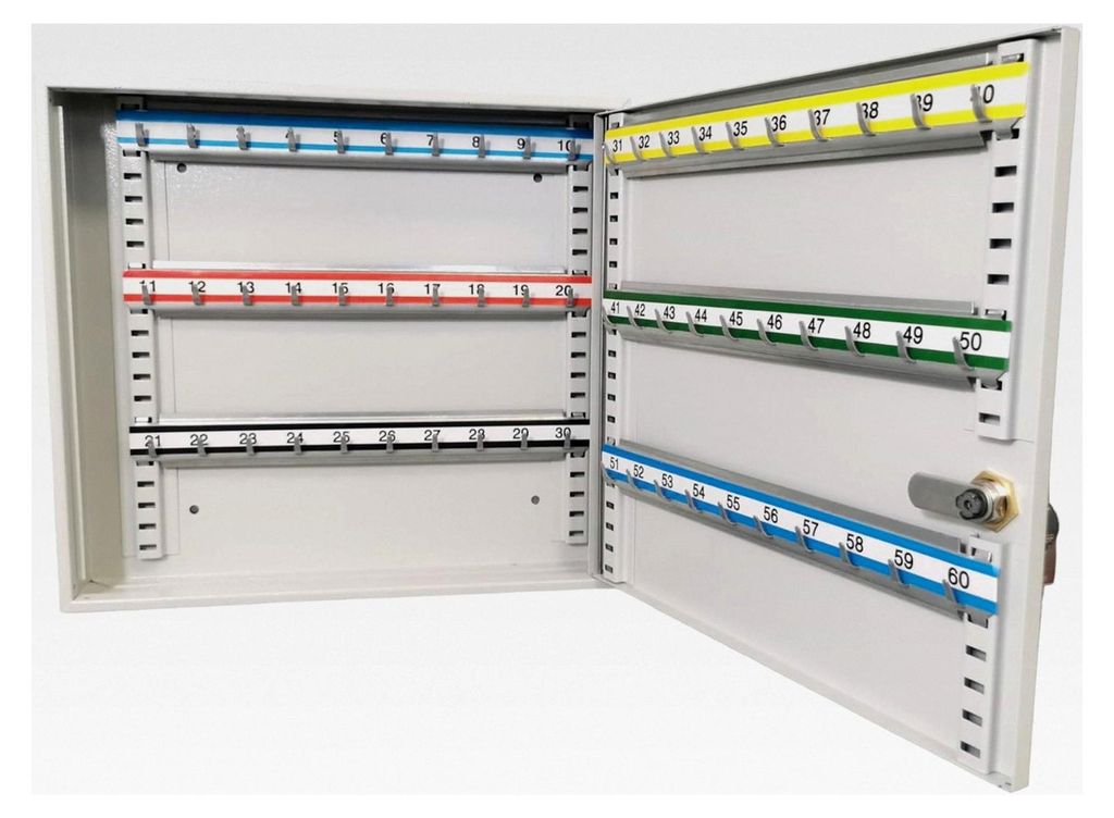 Schlüsselschrank mit 60 Haken, Schlüsselbox aus Stahlblech, verstellbare Hakenleisten, Wandmontage, abschließbar, mit Montagematerial, 6 x 35 x ...
